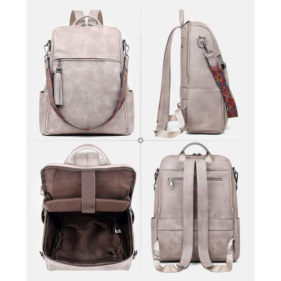 Women's Dark Gray Retro Style Backpack Designer 15.6 inch PU Leather Laptop Bag - Picture 5 of 10